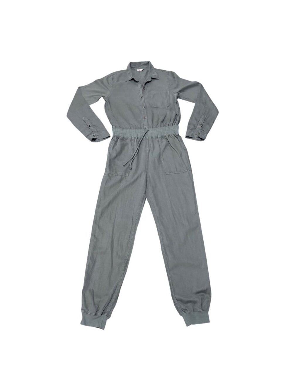 Faherty Womens Arlie Day Utility Jumpsuit Small Green Long Sleeve Elastic Waist